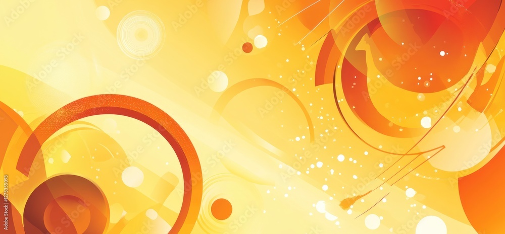 Poster abstract orange and yellow background with circles and lines.