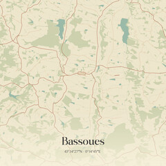 Fototapeta premium Vintage map of Bassoues, France.