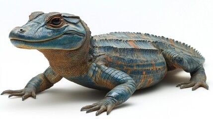 Fototapeta premium Realistic Blue and Orange Crocodile-Like Creature with Detailed Scales. Generative AI