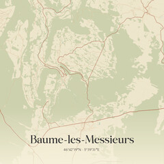 Fototapeta premium Vintage map of Baume-les-Messieurs, France.