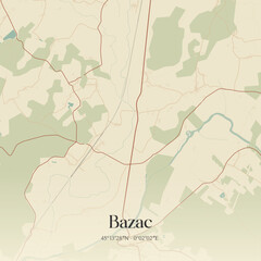 Fototapeta premium Vintage map of Bazac, France.