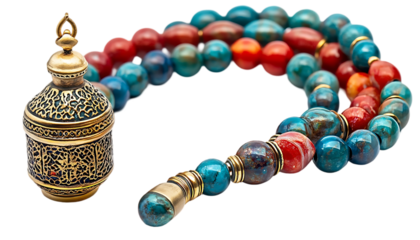 Ornate gemstone prayer beads with metal pendant