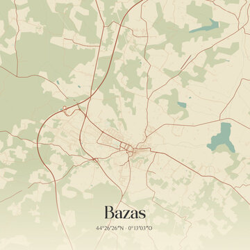 Vintage map of Bazas, France.