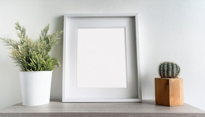 Minimalist White Picture Frame Mockup Against a Pristine White Backdrop, Ideal for Showcasing Artwork or Decorative Photos
