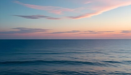 Fototapeta premium Simple calm blue sea, ocean under a sunset sky. Gradient sky, gradient sea, colourful, pink sky, purple sky, blue sky, orange sky. Calm mood, mood photo, sea, sky background. Landscape. heaven, dawn. 