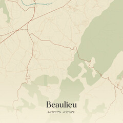 Fototapeta premium Vintage map of Beaulieu, France.