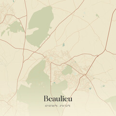 Fototapeta premium Vintage map of Beaulieu, France.