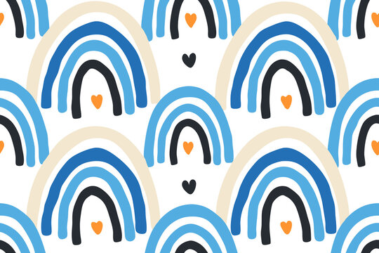 Abstract Rainbow and Florals seanless pattern illustration