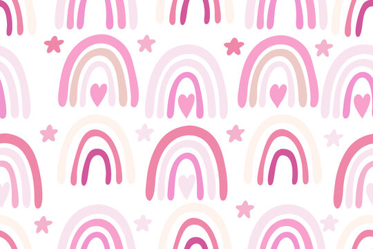 Abstract Rainbow and Florals seanless pattern illustration