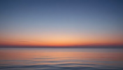 Simple calm blue sea, ocean under a sunset sky. Gradient sky, gradient sea, colourful, pink sky, purple sky, blue sky, orange sky. Calm mood, mood photo, sea, sky background. Landscape. heaven, dawn. 