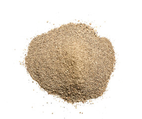 Heap of black pepper powder isolated on white background