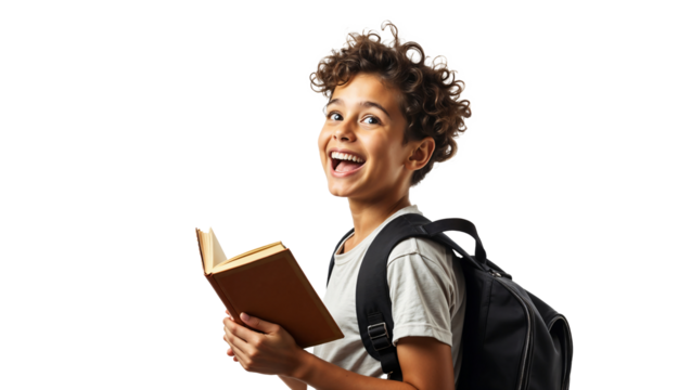 portrait of a young boy holding a book