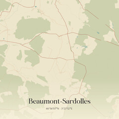 Fototapeta premium Vintage map of Beaumont-Sardolles, France.