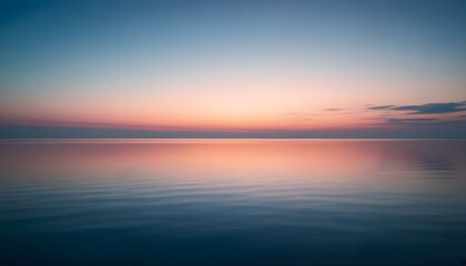 Obraz premium Simple calm blue sea, ocean under a sunset sky. Gradient sky, gradient sea, colourful, pink sky, purple sky, blue sky, orange sky. Calm mood, mood photo, sea, sky background. Landscape. heaven, dawn. 