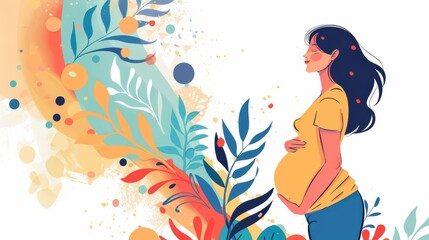 Celebrating world maternal mental health day with colorful abstract art. Horizontal banner. Copy space. Postpartum depression concept. Prenatal care services, women's wellness