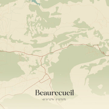 Vintage map of Beaurecueil, France.