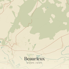 Fototapeta premium Vintage map of Beaurieux, France.