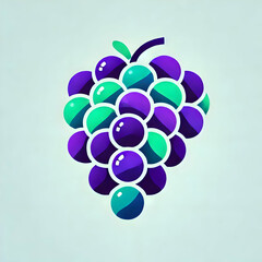 Fototapeta premium A minimalist depiction of juicy grapes in a bunch, rendered in vibrant purple and green shades on a white background, symbolizing freshness and simplicity.