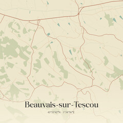 Fototapeta premium Vintage map of Beauvais-sur-Tescou, France.