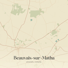 Fototapeta premium Vintage map of Beauvais-sur-Matha, France.