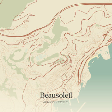 Vintage map of Beausoleil, France.