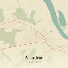 Obraz premium Vintage map of Beautiran, France.