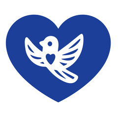 Blue Heart with a Flying Bird Design