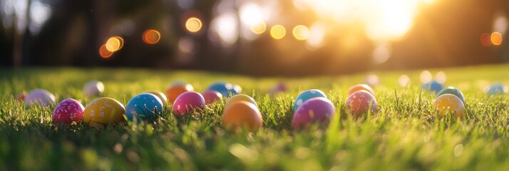 Naklejka premium Colorful Easter eggs in the grass 