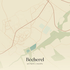 Fototapeta premium Vintage map of Bécherel, France.
