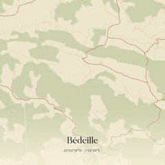 Fototapeta premium Vintage map of Bédeille, France.