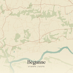 Obraz premium Vintage map of Béganne, France.