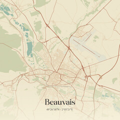 Fototapeta premium Vintage map of Beauvais, France.