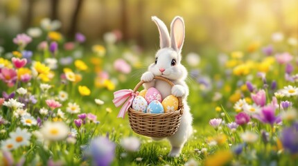 easter bunny with basket of eggs