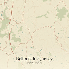 Fototapeta premium Vintage map of Belfort-du-Quercy, France.