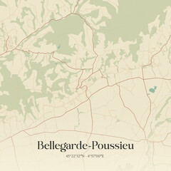 Fototapeta premium Vintage map of Bellegarde-Poussieu, France.