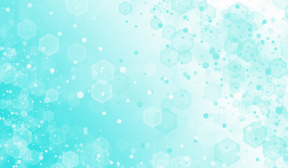 Abstract turquoise hexagonal background with bokeh effect and geometric pattern. Futuristic digital design with copy space