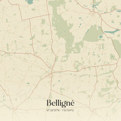 Obraz premium Vintage map of Belligné, France.