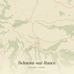 Fototapeta premium Vintage map of Belmont-sur-Rance, France.