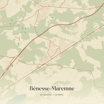 Vintage map of B&eacute;nesse-Maremne, France.