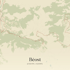 Fototapeta premium Vintage map of Béost, France.