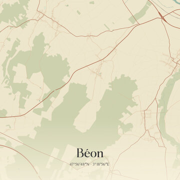 Vintage map of B&eacute;on, France.