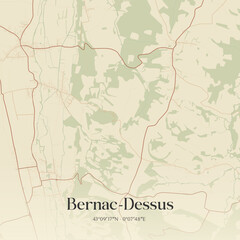 Fototapeta premium Vintage map of Bernac-Dessus, France.
