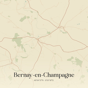 Vintage map of Bernay-en-Champagne, France.