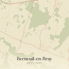 Fototapeta premium Vintage map of Berneuil-en-Bray, France.
