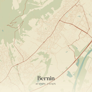 Vintage map of Bernin, France.