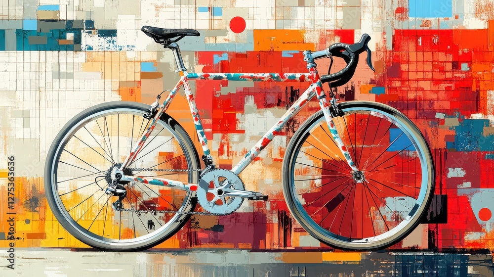 Poster colorful bicycle with abstract background in pop art style for creative projects and modern design n