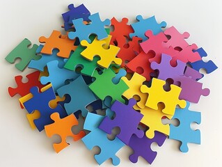Pile of colorful puzzle pieces.