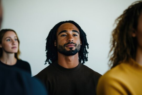 Focused expression showcases diverse individuals in contemplativ