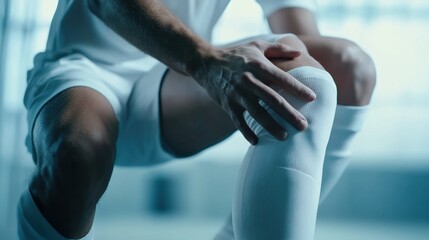Sports injury from a knee ligament tear during soccer. Featuring rehabilitation and recovery