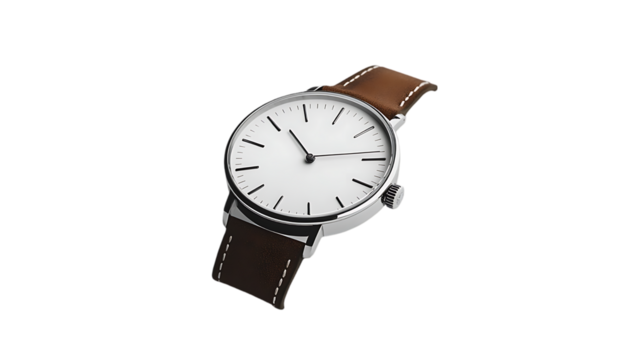 Modern wristwatch, angled view, showing time, product display